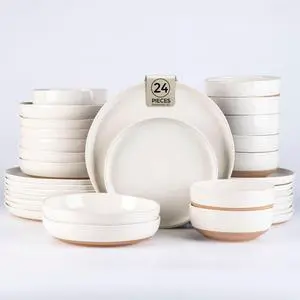 Dinnerware Sets for 6, 24 Pieces Ceramic Plates and Bowls Set Dinnerware Sets for 6, 24 Pieces Ceramic Plates and Bowls Set