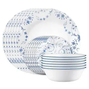 Vitrelle 18-Piece Service for 6 Dinnerware Set, Triple Layer Glass and Chip Resistant, Lightweight Round Plates and Bowls Set, Darlington Vitrelle 18-Piece Service for 6 Dinnerware Set, Triple Layer Glass and Chip Resistant, Lightweight Round Plates and Bowls Set, Darlington