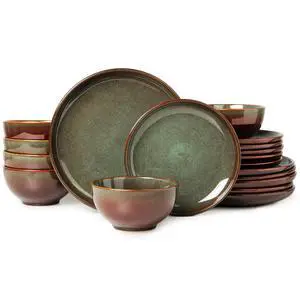 Stoneware Dinnerware Sets for 6, 18 Pieces Ceramic Plates and Bowls Sets, Chip and Scratch Resistant Dish Set, Dishwasher & Microwave Safe Plate Set, Brown Green Stoneware Dinnerware Sets for 6, 18 Pieces Ceramic Plates and Bowls Sets, Chip and Scratch Resistant Dish Set, Dishwasher & Microwave Safe Plate Set, Brown Green