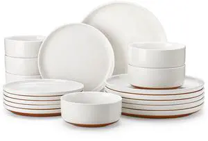 Plates and Bowls Sets, 18 Pieces Modern Ceramic Dinnerware Set for 6 Kitchen Dinner Set Stoneware Dishware Dishes Set Microwave and Dishwasher Safe, White, Series TARA Plates and Bowls Sets, 18 Pieces Modern Ceramic Dinnerware Set for 6 Kitchen Dinner Set Stoneware Dishware Dishes Set Microwave and Dishwasher Safe, White, Series TARA
