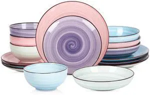 Ceramic 16-Pieces Dinnerware Set, Ceramic Dishes Set for 4, Kitchen Plates and Bowls Sets, Dinner Plates Set, Spray Black Dots, Gradient Color Ceramic 16-Pieces Dinnerware Set, Ceramic Dishes Set for 4, Kitchen Plates and Bowls Sets, Dinner Plates Set, Spray Black Dots, Gradient Color