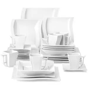 Ivory White Dinnerware Sets, 30-Piece Porcelain Plates and Bowls Sets, Modern Dish Set for 6, Square Plates Dinnerware Set Kitchen Dishware Sets, Microwave and Dishwasher Safe, Series Flora Ivory White Dinnerware Sets, 30-Piece Porcelain Plates and Bowls Sets, Modern Dish Set for 6, Square Plates Dinnerware Set Kitchen Dishware Sets, Microwave and Dishwasher Safe, Series Flora