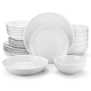 24-Piece Porcelain Dinnerware Set, White Round Dish Set for 6 24-Piece Porcelain Dinnerware Set, White Round Dish Set for 6