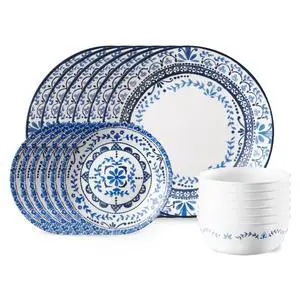 Vitrelle 18-Piece Service for 6 Dinnerware Set, Triple Layer Glass and Chip Resistant, Lightweight Round Plates and Bowls Set, Portofino Vitrelle 18-Piece Service for 6 Dinnerware Set, Triple Layer Glass and Chip Resistant, Lightweight Round Plates and Bowls Set, Portofino