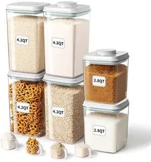 Food Storage Container Sets, 2.8 Qt *2+ 4.2 Qt *4 Airtight Canisters with Lids and 130ml Scoop, BPA-Free Plastic Pantry Containers for Flour, Sugar, Rice Food Storage Container Sets, 2.8 Qt *2+ 4.2 Qt *4 Airtight Canisters with Lids and 130ml Scoop, BPA-Free Plastic Pantry Containers for Flour, Sugar, Rice