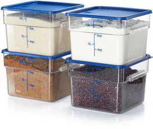 4 Pack Food Storage Containers with Blue Lids - NSF Listed Commercial Grade in 12.0 Qt - Square, Clear, Polycarbonate 4 Pack Food Storage Containers with Blue Lids - NSF Listed Commercial Grade in 12.0 Qt - Square, Clear, Polycarbonate