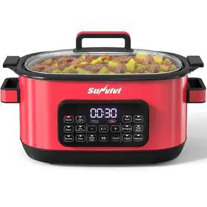 12-in-1 Programmable Slow Cooker 6.5QT with Timer & Keep Warm | Multicooker with Timer & Temp Control, Dishwasher Safe Lid & Removable Nonstick Crock, Stainless Steel Rack, Red 12-in-1 Programmable Slow Cooker 6.5QT with Timer & Keep Warm | Multicooker with Timer & Temp Control, Dishwasher Safe Lid & Removable Nonstick Crock, Stainless Steel Rack, Red