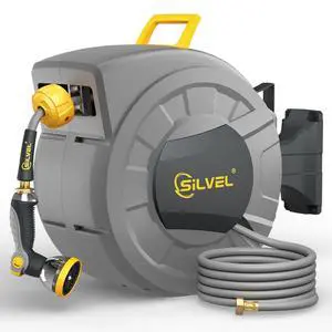 1/2 in x 110 FT Retractable Garden Hose Reel, UV Resistant Heavy Duty Automatic Hose Reel Wall Mount with 10 Pattern Nozzle, Any Length Lock & Slow Return System, 180°Swivel Bracket, Yellow 1/2 in x 110 FT Retractable Garden Hose Reel, UV Resistant Heavy Duty Automatic Hose Reel Wall Mount with 10 Pattern Nozzle, Any Length Lock & Slow Return System, 180°Swivel Bracket, Yellow