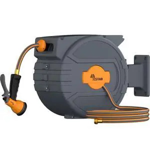 Retractable Garden Hose Reel 1/2 in x82 ft,Auto Slow Rewind System | 7- Function Sprayer Nozzle, Wall Mount Automatic Garden Hose Reels with Any Length Lock&180° Swivel Bracket Retractable Garden Hose Reel 1/2 in x82 ft,Auto Slow Rewind System | 7- Function Sprayer Nozzle, Wall Mount Automatic Garden Hose Reels with Any Length Lock&180° Swivel Bracket