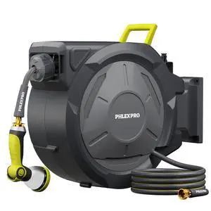 75 FT x 5/8" Retractable Garden Hose Reel with 3/4" Brass Fitting | Heavy Duty Wall Mount Hose Reel, Any Length Lock, Automatic Slow Retraction, 180° Swivel, 10 Pattern Nozzle, UV Resistant 75 FT x 5/8" Retractable Garden Hose Reel with 3/4" Brass Fitting | Heavy Duty Wall Mount Hose Reel, Any Length Lock, Automatic Slow Retraction, 180° Swivel, 10 Pattern Nozzle, UV Resistant