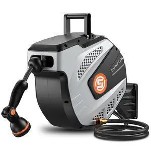 Retractable Garden Hose Reel - 1/2 inch x 50ft Heavy Duty Wall Mounted Hose Reel with 3/4 inch Brass Fitting & 10 Sprayer Nozzle - Any Length Lock, Auto Rewind System, 180°Swivel Bracket- Grey Retractable Garden Hose Reel - 1/2 inch x 50ft Heavy Duty Wall Mounted Hose Reel with 3/4 inch Brass Fitting & 10 Sprayer Nozzle - Any Length Lock, Auto Rewind System, 180°Swivel Bracket- Grey