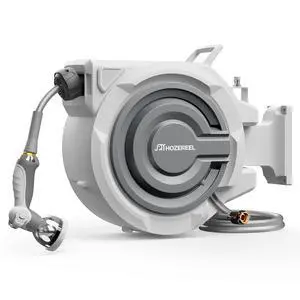 Retractable Garden Hose Reel 1/2" x 110ft | UV Resistant Automatic Slow Self Retract Hose Reel, 180°Swivel Wall Mount, Any Length Lock , 10 Pattern Nozzle Retractable Garden Hose Reel 1/2" x 110ft | UV Resistant Automatic Slow Self Retract Hose Reel, 180°Swivel Wall Mount, Any Length Lock , 10 Pattern Nozzle