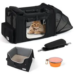 25x17x17 Extra Large Expandable car cat Carrier with a Litter Box | Travel Crate for 1 Large /2 Medium Cats up to 35 lbs,Leakproof Portable Long Road Trip cage with zipper lock,good Visibility 25x17x17 Extra Large Expandable car cat Carrier with a Litter Box | Travel Crate for 1 Large /2 Medium Cats up to 35 lbs,Leakproof Portable Long Road Trip cage with zipper lock,good Visibility