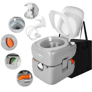 Portable Toilet Camping Porta Potty 5.8 Gallon with Carry Bag | Leak-Proof Indoor Outdoor Toilet with Level Indicator, Handle Pump, for RV Travel, Boat and Trips Portable Toilet Camping Porta Potty 5.8 Gallon with Carry Bag | Leak-Proof Indoor Outdoor Toilet with Level Indicator, Handle Pump, for RV Travel, Boat and Trips