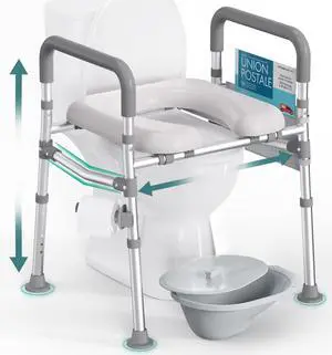 Toilet Seat Riser with Handles for Seniors, Removable Bedpan, 500lb | Aluminum Reinforced Crossbar, Padded Seat, Handicap Elevated Rised Toilet Seat for Elderly, Bedside Commode, Fit Any Toilet Toilet Seat Riser with Handles for Seniors, Removable Bedpan, 500lb | Aluminum Reinforced Crossbar, Padded Seat, Handicap Elevated Rised Toilet Seat for Elderly, Bedside Commode, Fit Any Toilet