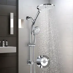 7.5" Rotatable Dual Shower Head with Handheld Combo, Kids Friendly Low 3-Way Diverter, Adjustable Slide Bar for Whole Family Use, Enjoy High Pressure Rainfall Spa Shower, Polished Chrome Finish 7.5" Rotatable Dual Shower Head with Handheld Combo, Kids Friendly Low 3-Way Diverter, Adjustable Slide Bar for Whole Family Use, Enjoy High Pressure Rainfall Spa Shower, Polished Chrome Finish