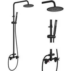 Outdoor Shower Kit 8 Inch Head with Handheld,Matte Black | 2-Handle Control Outdoor Shower Fixtures,Adjustable Height,6-Inch Center Valve,Winter Drainage,Exposed Shower Outdoor Shower Kit 8 Inch Head with Handheld,Matte Black | 2-Handle Control Outdoor Shower Fixtures,Adjustable Height,6-Inch Center Valve,Winter Drainage,Exposed Shower