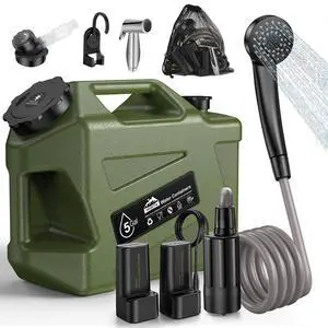 Portable Camping Shower with 5-Gal Water Jug Powerful Spray | Electric Rechargeable Camping Shower, Food Grade Water Containers, Outdoor Camp Pump for Hiking Beach, Travel, Pet Bath Portable Camping Shower with 5-Gal Water Jug Powerful Spray | Electric Rechargeable Camping Shower, Food Grade Water Containers, Outdoor Camp Pump for Hiking Beach, Travel, Pet Bath