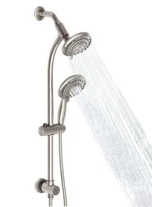 Handheld Showerhead & Rain Shower Combo for Easy Reach, 27.5" Drill-free Stainless Steel Slide Bar, 5of 5-setting Handheld Shower and Showerhead, with 5ft Hose -Brush Nickel Handheld Showerhead & Rain Shower Combo for Easy Reach, 27.5" Drill-free Stainless Steel Slide Bar, 5of 5-setting Handheld Shower and Showerhead, with 5ft Hose -Brush Nickel