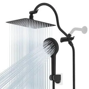 All Metal High Pressure Rainfall 10'' Shower Head, CUPC Certified Handheld Showerhead Combo, 12'' Adjustable Shower Extension Arm, 10-Spray, 71'' Hose, Adhesive Showerhead Holder, Matte Black All Metal High Pressure Rainfall 10'' Shower Head, CUPC Certified Handheld Showerhead Combo, 12'' Adjustable Shower Extension Arm, 10-Spray, 71'' Hose, Adhesive Showerhead Holder, Matte Black