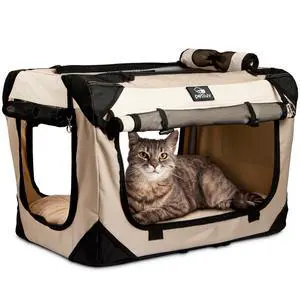 Cat & Dog Pet Carrier, Soft-Sided, Large 24"x16"x16", Fits Large Cat, 2 Cats, or Medium Dog Comfortably, Great for Travel & Vet Visits, Privacy Windows, Removable Bed, Locking Zippers, Foldable Cat & Dog Pet Carrier, Soft-Sided, Large 24"x16"x16", Fits Large Cat, 2 Cats, or Medium Dog Comfortably, Great for Travel & Vet Visits, Privacy Windows, Removable Bed, Locking Zippers, Foldable
