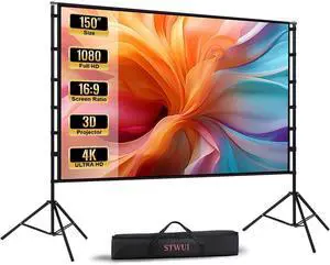 Projector Screen with Stand - 150 Inch Portable Projector Screens Outdoor Indoor Projector Screen 16:9 4K HD Outdoor Movie Screen with Carry Bag,Enjoy Home Theater Projection Screen Projector Screen with Stand - 150 Inch Portable Projector Screens Outdoor Indoor Projector Screen 16:9 4K HD Outdoor Movie Screen with Carry Bag,Enjoy Home Theater Projection Screen