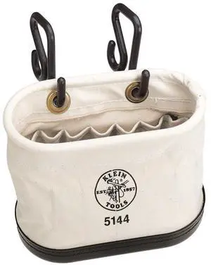 5144 Canvas Bucket, Aerial Oval Tool Bucket with Black Molded Polypropylene Bottom, Includes Hooks, 15 Pockets 5144 Canvas Bucket, Aerial Oval Tool Bucket with Black Molded Polypropylene Bottom, Includes Hooks, 15 Pockets
