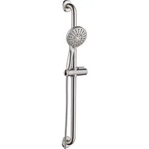Slide Bar Shower Set with Handheld Shower Head, ADA-Compliant Stainless Steel Grab Bar, Adjustable Height and 69-Inch Hose, Brushed Nickel Slide Bar Shower Set with Handheld Shower Head, ADA-Compliant Stainless Steel Grab Bar, Adjustable Height and 69-Inch Hose, Brushed Nickel