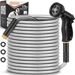 Garden Hose 175FT No-Kink Metal Hose With 10 Function Nozzle Tough | Stainless Steel Hose, Leak-proof, Flexible and Lightweight, No-Tangle Easy to Store, Rust Proof for Garden Yard Outdoor RV Garden Hose 175FT No-Kink Metal Hose With 10 Function Nozzle Tough | Stainless Steel Hose, Leak-proof, Flexible and Lightweight, No-Tangle Easy to Store, Rust Proof for Garden Yard Outdoor RV