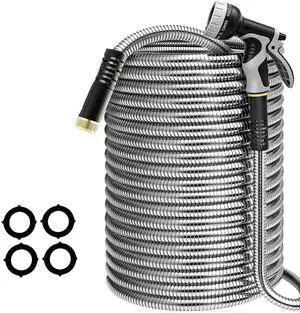 200ft Heavy Duty Stainless Steel Garden Hose | NoKink LeakProof Crush Resistant &10 Pattern Nozzle for Large Lawn RV Camping Long Range Yard Irrigation 200ft Heavy Duty Stainless Steel Garden Hose | NoKink LeakProof Crush Resistant &10 Pattern Nozzle for Large Lawn RV Camping Long Range Yard Irrigation