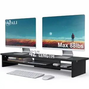 42 inch Large Wood Dual Monitor Stand Riser with Storage, up to 88lbs | Multi-Purpose Computer Stands, 2 Tier Desktop Organizer Desk Shelf for Home Office PC, Laptop, Printer, TV (WTT001), Black 42 inch Large Wood Dual Monitor Stand Riser with Storage, up to 88lbs | Multi-Purpose Computer Stands, 2 Tier Desktop Organizer Desk Shelf for Home Office PC, Laptop, Printer, TV (WTT001), Black