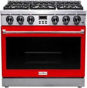 Pro-Style 36 in. 6-Burner Slide-in Gas Range with Convection in Stainless with Red Door Pro-Style 36 in. 6-Burner Slide-in Gas Range with Convection in Stainless with Red Door