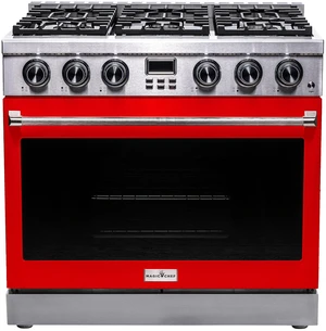 Pro-Style 36 in. 6-Burner Slide-in Gas Range with Convection in Stainless with Red Door Pro-Style 36 in. 6-Burner Slide-in Gas Range with Convection in Stainless with Red Door