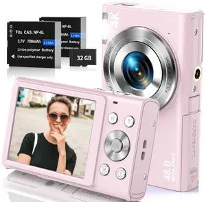 4K Digital Camera Autofocus, 48MP 16X Zoom, Compact Point and Shoot Camera with Webcam & Filters for Teens and Beginners 32GB Card(Pink) 4K Digital Camera Autofocus, 48MP 16X Zoom, Compact Point and Shoot Camera with Webcam & Filters for Teens and Beginners 32GB Card(Pink)