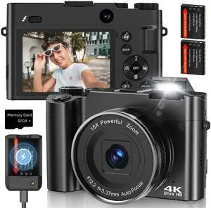 Digital Camera 4K 64MP, Dual Lens Vlogging Camera for Youtube Autofocus 16X Digital Zoom Video Cameras with 32GB Micro SD Card Digital Camera 4K 64MP, Dual Lens Vlogging Camera for Youtube Autofocus 16X Digital Zoom Video Cameras with 32GB Micro SD Card