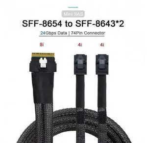 SM PCI-E Ultraport Slimline SAS Slim 4.0 SFF-8654 8i 74pin to Dual SFF-8643 4i Mini SAS HD Cable PCI-Express SM PCI-E Ultraport Slimline SAS Slim 4.0 SFF-8654 8i 74pin to Dual SFF-8643 4i Mini SAS HD Cable PCI-Express