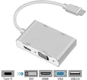 USB C to HDMI/DVI/VGA Adapter, Monodeal 4 in 1 USB 3.0 Type-C Hub VGA/HDMI/DVI Video Adapter 4K UHD, supports HDMI&VGA, DVI&VGA simultaneously, male to female multi-display video converter USB C to HDMI/DVI/VGA Adapter, Monodeal 4 in 1 USB 3.0 Type-C Hub VGA/HDMI/DVI Video Adapter 4K UHD, supports HDMI&VGA, DVI&VGA simultaneously, male to female multi-display video converter