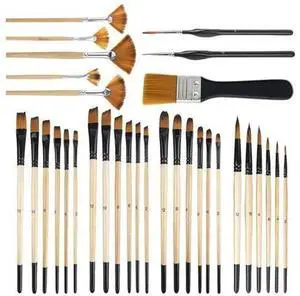 32Pcs Paint Brushes Kit For Acrylic Painting,Premium Nylon Bristles With Round, Filbert, Flat, Fan, Angle, Fine Detail Brush Set 32Pcs Paint Brushes Kit For Acrylic Painting,Premium Nylon Bristles With Round, Filbert, Flat, Fan, Angle, Fine Detail Brush Set