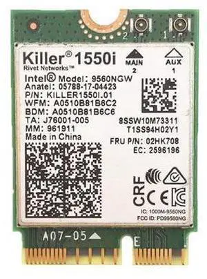 Killer 1550i AC Dual Band 1.73Gbps Wireless 9560NGW NGFF CNVI Wifi Card 9560AC 802.11ac Support Bluetooth 5.0 for Windows 10 Killer 1550i AC Dual Band 1.73Gbps Wireless 9560NGW NGFF CNVI Wifi Card 9560AC 802.11ac Support Bluetooth 5.0 for Windows 10