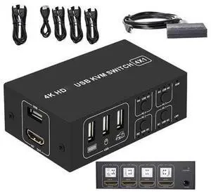 4 Port HDMI KVM Switch 4K@30HZ/1080P@60HZ USB HDMI KVM Switcher 4 in 1 Out USB HDMI for Mouse Keyboard Hub for PC Laptop Win7 Win10 MAC 4 Port HDMI KVM Switch 4K@30HZ/1080P@60HZ USB HDMI KVM Switcher 4 in 1 Out USB HDMI for Mouse Keyboard Hub for PC Laptop Win7 Win10 MAC