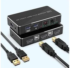 KVM Switch HDMI 2 Port Box Rocketek 2 USB 2.0 Hub Share 2 Computers to One HD Monitor 4K@30Hz KVM Switcher Adapter USB Switch Support Wireless Keyboard and Mouse Connections with 2 USB Cable KVM Switch HDMI 2 Port Box Rocketek 2 USB 2.0 Hub Share 2 Computers to One HD Monitor 4K@30Hz KVM Switcher Adapter USB Switch Support Wireless Keyboard and Mouse Connections with 2 USB Cable
