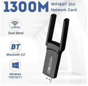 1300Mbps USB Wifi Adapter Bluetooth 4.2 Dual Band 5Ghz&2.4Ghz USB Dongle Network Card Antenna Wireless AC For Windows 7/8/10 1300Mbps USB Wifi Adapter Bluetooth 4.2 Dual Band 5Ghz&2.4Ghz USB Dongle Network Card Antenna Wireless AC For Windows 7/8/10