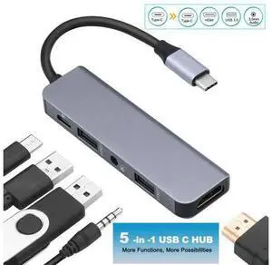 C HUB, 5-in-1 Type C HUB with 2 3.0 Port,4K ,Audio/Mic Port, C 100W PD Charging Compatible for MacBook/Pro/Air C HUB, 5-in-1 Type C HUB with 2 3.0 Port,4K ,Audio/Mic Port, C 100W PD Charging Compatible for MacBook/Pro/Air