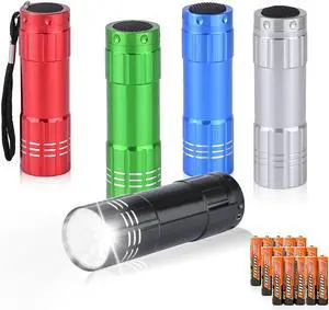 5 Pack of Flashlights 9 LED Mini Aluminum Flashlight Bulk with Lanyard 15 AAA Batteries Included Assorted Colors Handheld Flashlights for Hurricane Supplies Camping, Night Reading, Cycling 5 Pack of Flashlights 9 LED Mini Aluminum Flashlight Bulk with Lanyard 15 AAA Batteries Included Assorted Colors Handheld Flashlights for Hurricane Supplies Camping, Night Reading, Cycling