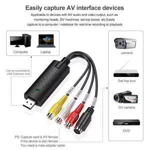USB audio and video capture card adapter with USB cable; USB 2.0 to RCA video conversion adapter USB audio and video capture card adapter with USB cable; USB 2.0 to RCA video conversion adapter