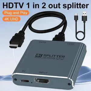Aluminum alloy 1x2 high-definition TV splitter for 4K, with Type-C power cable and high-definition TV cable, 1 input 2 output high-definition TV splitter, suitable for dual display/TV screen displays Aluminum alloy 1x2 high-definition TV splitter for 4K, with Type-C power cable and high-definition TV cable, 1 input 2 output high-definition TV splitter, suitable for dual display/TV screen displays