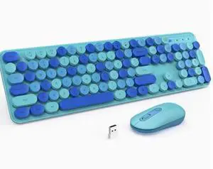 Best-selling wireless keyboard with excellent appearance for girls with quiet office style, retro and cute pink keyboard and mouse set CK280+CM695 2.4G Wireless Blue - Battery-Powered Best-selling wireless keyboard with excellent appearance for girls with quiet office style, retro and cute pink keyboard and mouse set CK280+CM695 2.4G Wireless Blue - Battery-Powered