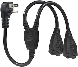 Power Cord Extension Y Splitter - 1 to 2 Way Outlet Adapter NEMA 5-15P 90-Degree Flat Plug to 2 X NEMA 5-15R with SJT 16AWG 3-Prong Cable Wire Extender Space Saver for Kitchen Home Office Power Cord Extension Y Splitter - 1 to 2 Way Outlet Adapter NEMA 5-15P 90-Degree Flat Plug to 2 X NEMA 5-15R with SJT 16AWG 3-Prong Cable Wire Extender Space Saver for Kitchen Home Office