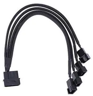 CRJ 4-Pin Molex to 4 x 3/4-Pin PC Case Fan Sleeved Adapter Cable CRJ 4-Pin Molex to 4 x 3/4-Pin PC Case Fan Sleeved Adapter Cable