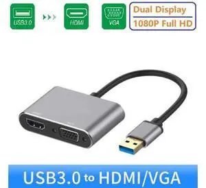 2 in 1 USB 3.0 to HDMI VGA Adapter 1080P, Built-in Driver, Support HDMI VGA Sync Output for Windows 10 / 8 / 7 Only, NOT Mac OS / Linux / Vista, USB to HDMI VGA HUB. 2 in 1 USB 3.0 to HDMI VGA Adapter 1080P, Built-in Driver, Support HDMI VGA Sync Output for Windows 10 / 8 / 7 Only, NOT Mac OS / Linux / Vista, USB to HDMI VGA HUB.